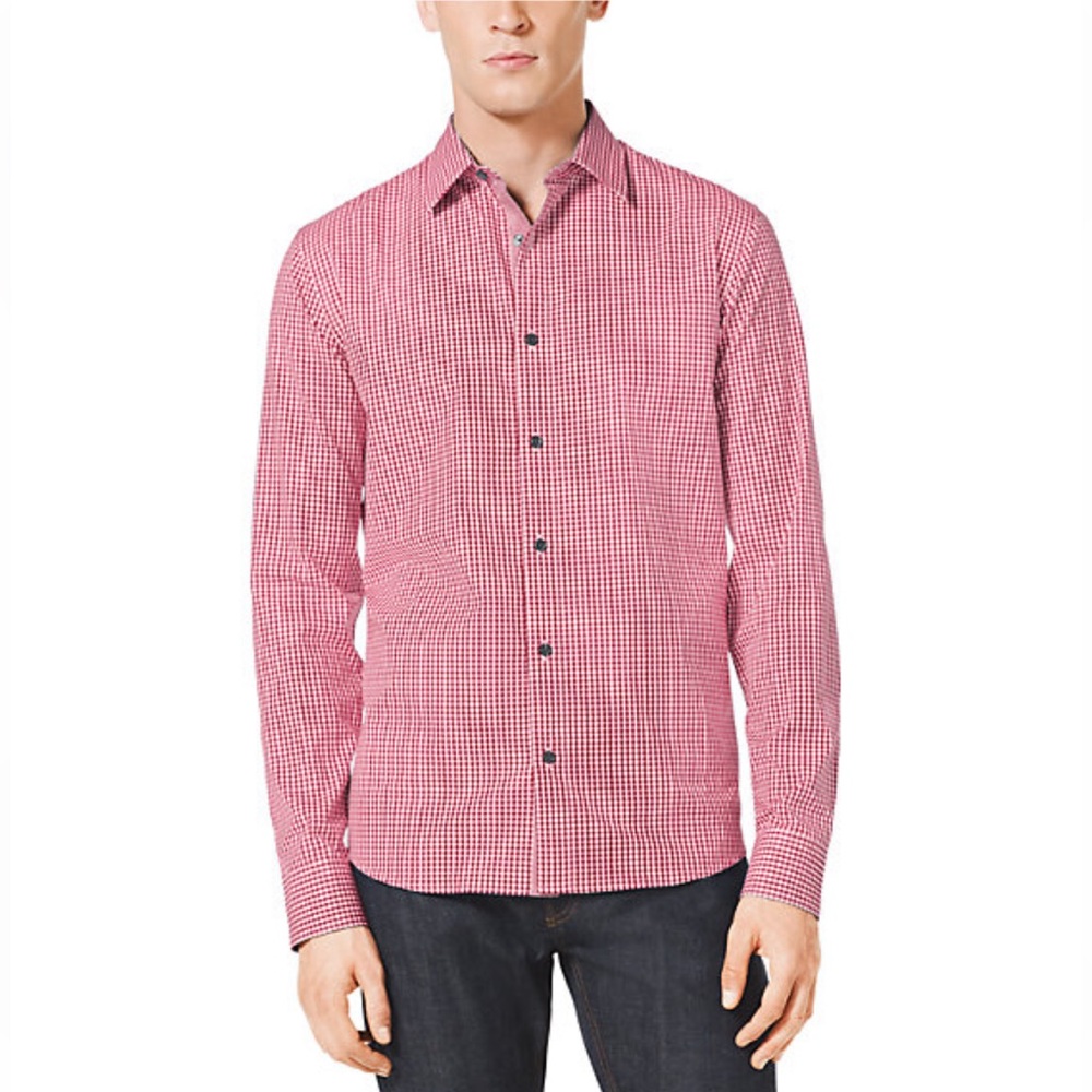 Michael Kors Men’s Slim-Fit Gingham Cotton Shirt in Red/White